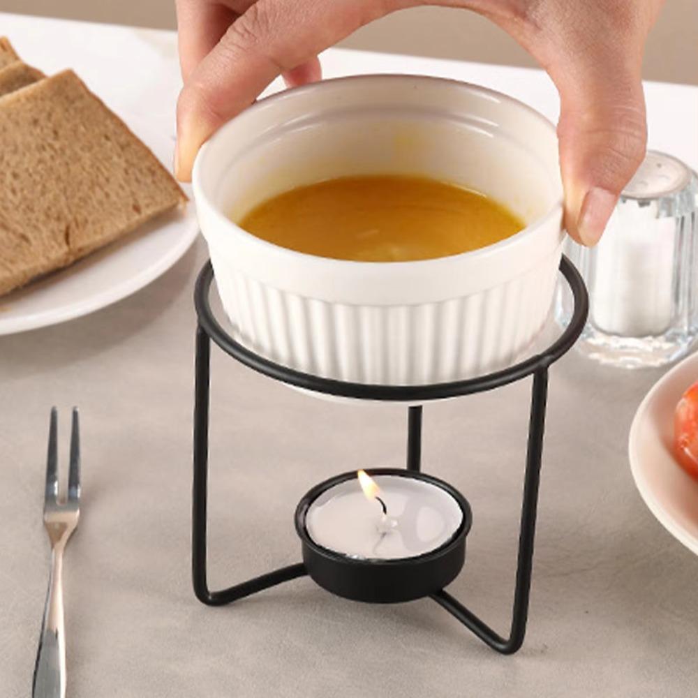 Ceramic Butter Warmer Fondue Pot Stable Metal Rack Chocolate Heater Pot Cheese Melting Pot Dessert