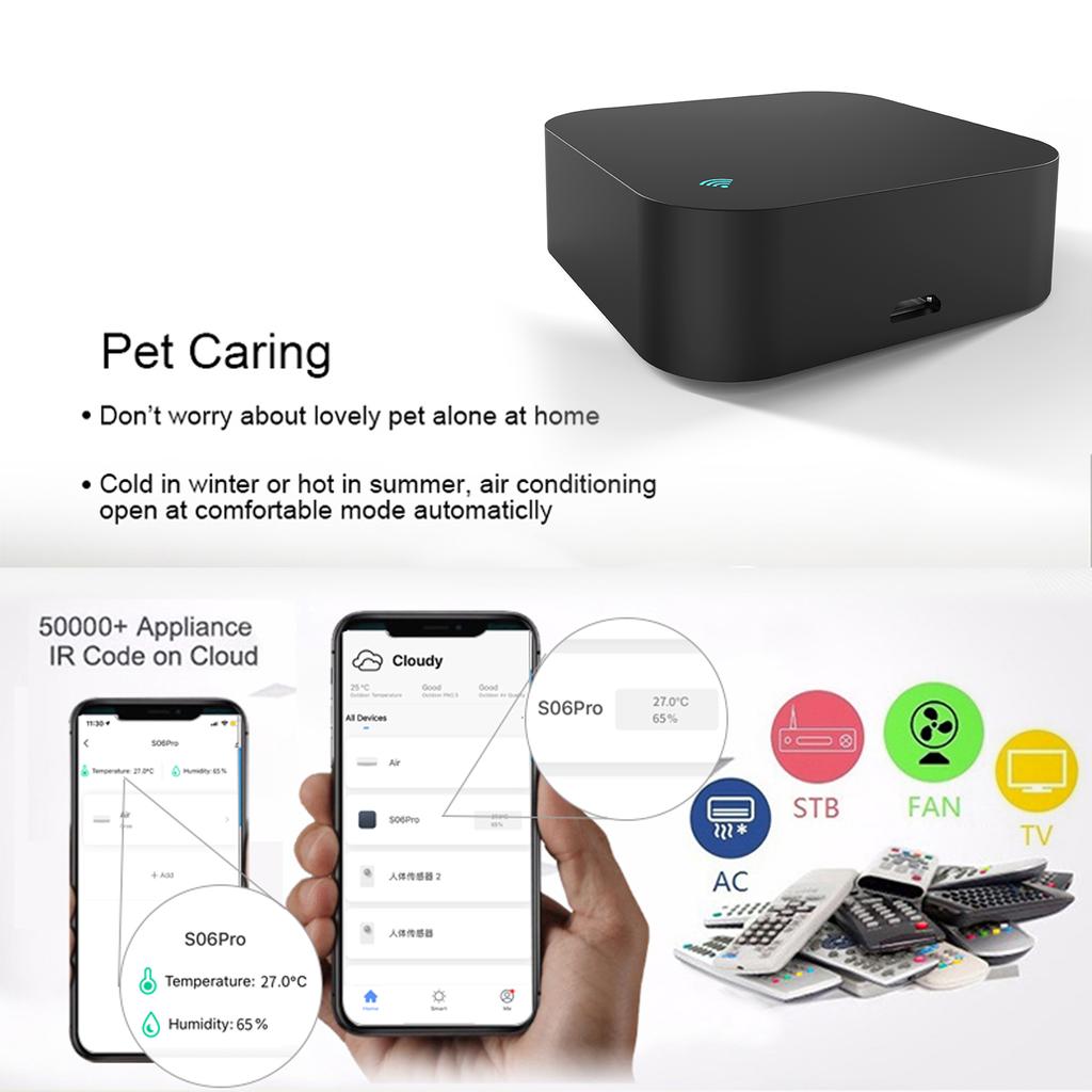 S06Pro Tuya WiFi Infrared Rays Remote Controls Temperature Humidity Sensors APP/Voice Control