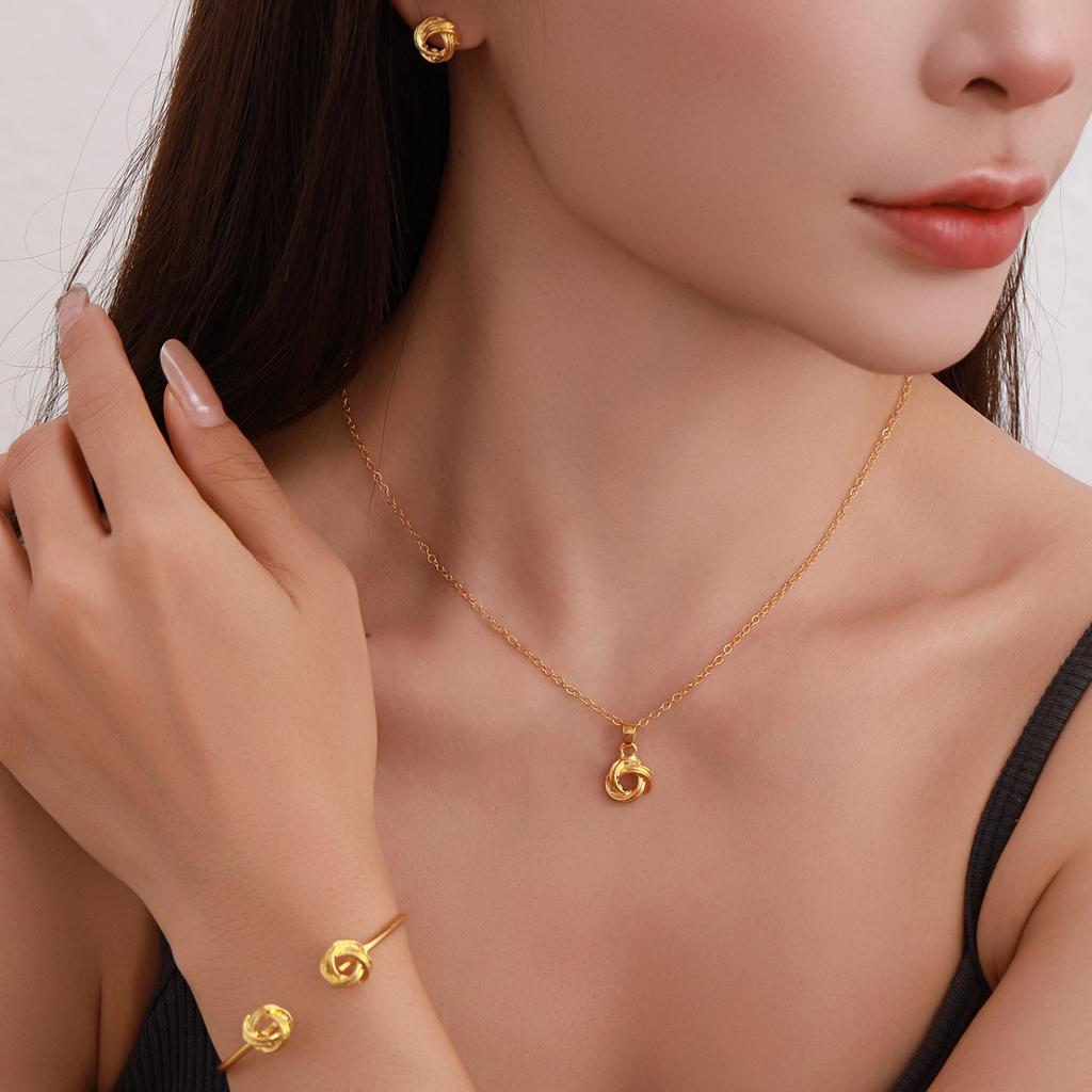 Luxury Twisted Rose Flower Jewelry Set Necklace Bracelet Earrings 3 Piece Minimalist Elegant Fashion Accessories For Women