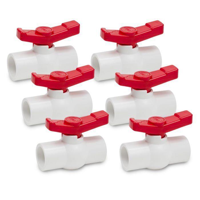 Pack 6 robinet à bille PVC 40 mm - vanne d'arrêt 90° pour eau, extérieur/intérieur