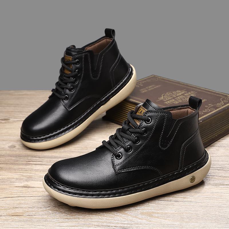 Ручная строчка Натуральная кожа Мужские ботинки Удобная повседневная кожаная обувь для мужчин Ботильоны Большой размер Рабочая обувь