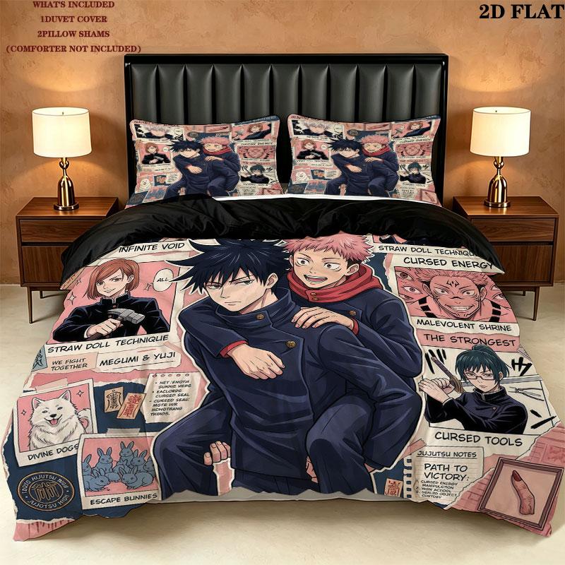 Jujutsu Kaisen Pattern Bedding Quilt Set Quilt Cover Pillowcase Home Birthday Gift(1 * duvet cover + 2 * pillowcase, without core)