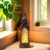 Decorative Festive Lighting Christmas House Lantern Night Light, Glowing LED Tabletop Decor with Cottage Holiday Desk Ornament Scene, Flameless Candle