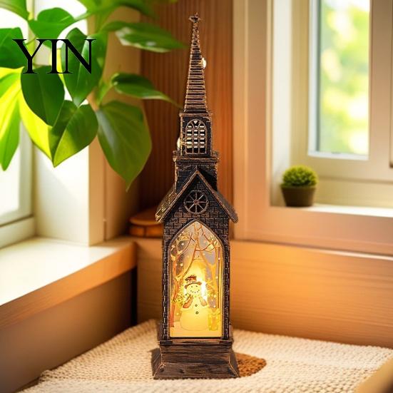 Decorative Festive Lighting Christmas House Lantern Night Light, Glowing LED Tabletop Decor with Cottage Holiday Desk Ornament Scene, Flameless Candle