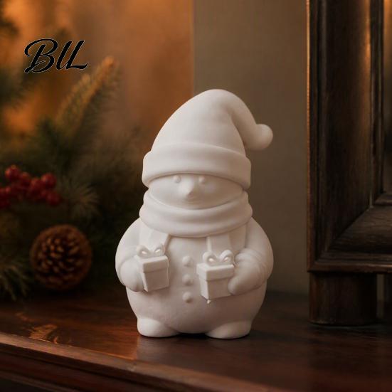 3D Printed Holiday Crafts Snowman Figurine Holding Gift Boxes, DIY Paintable Christmas Small Statue for Shelves Ornament, Cute Winter Desktop