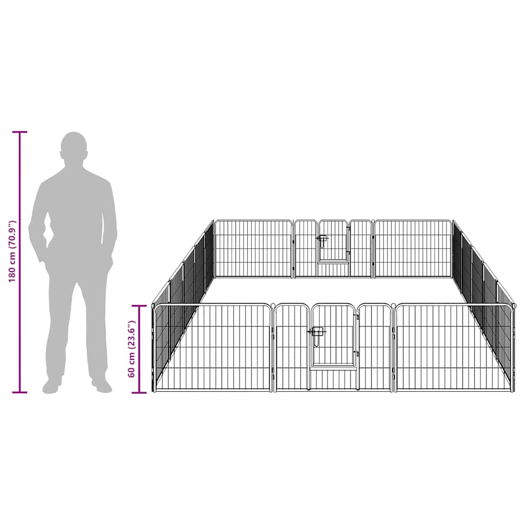 Dog Run in Enclosure 16 Panels Steel 60 x 80 cm Black