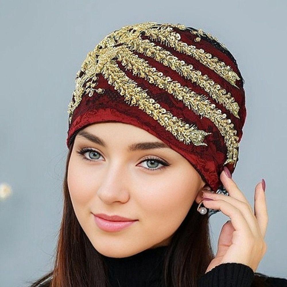 Head Scarf Lace Turban Hats Rhinestone Islamic Under Scarf Solid Color Summer Thin Headscarf  Girls