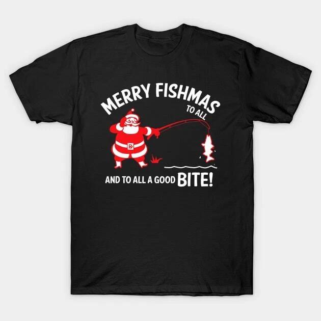 Merry Fishmas to All Good Bite Christmas Fishing Santa Made in Australia T-Shirt