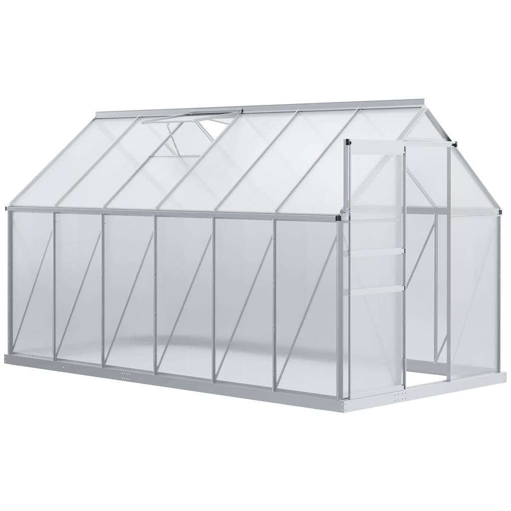 Garden Greenhouse 7.1 M² In Aluminum Polycarbonate With Foundation 190 X 375 X 199 Cm Greenhouse With Window