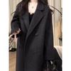Черное шерстяное пальто женское шерстяное пальто высокого класса 2024 осень-зима новое маленькое корейское пальто в стиле Хепберн
