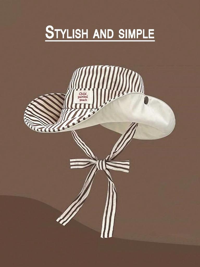 Spring and Autumn ins Fresh Striped Fisherman Hat Women's Casual Versatile Windproof Mountaineering Hat Show Washbasin Hat