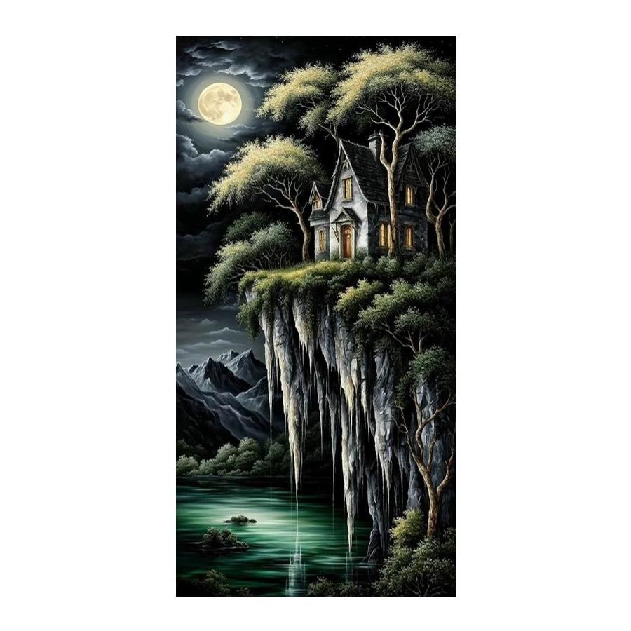 Moon View House Large Size Diamond Painting New Collection Scenery Mountain Castle Diy Full Drill Rhinestone Embroidery Mosaic Cross Stitch Kits