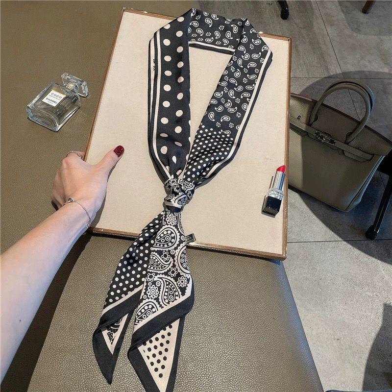 Women's Double-Sided Silk Ribbon Scarf - Elegant Korean Style, Ideal for Spring/Summer, Versatile for Neck or Head