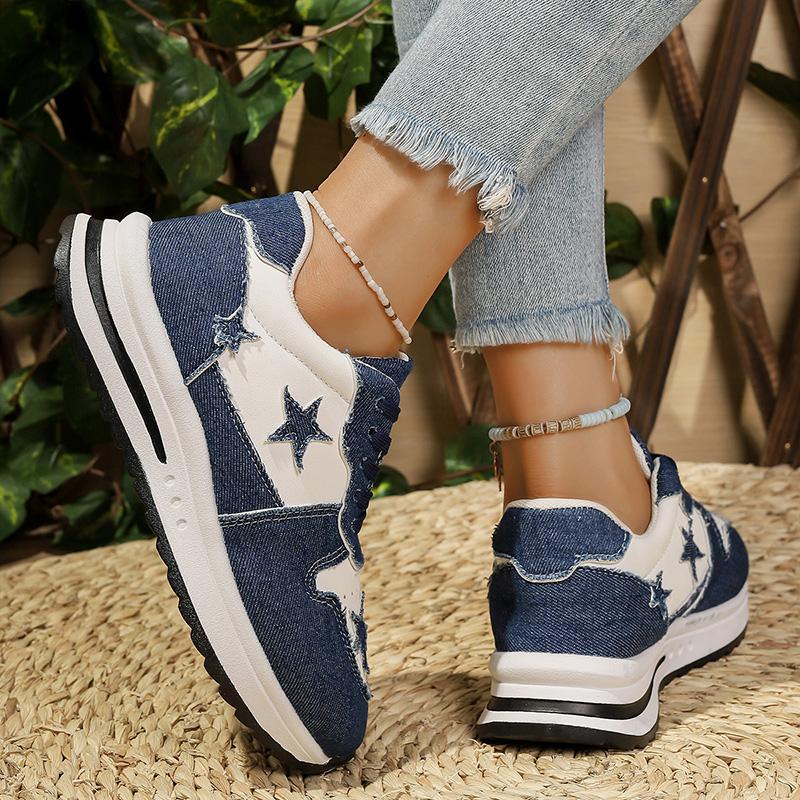Fashion Fashion Star Decor Platform Sneakers for Women Blue Denim Breathable Sports Shoes Woman Autumn 2025 Thick Sole Running Sneakers