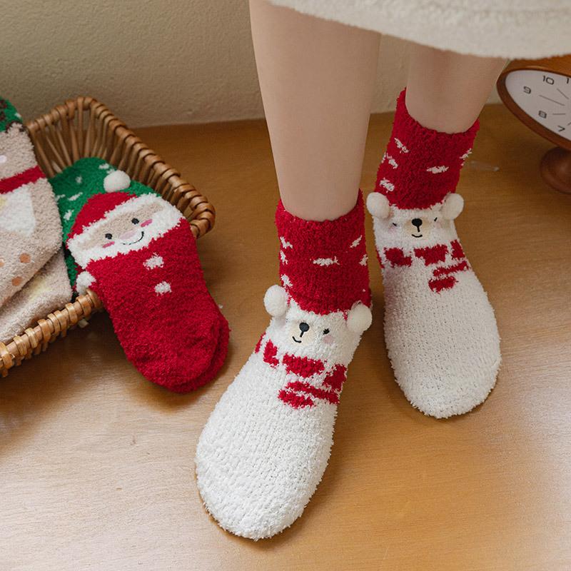 10Pair Christmas Coral Fleece Socks Women'S Autumn And Winter Cute Warm Floor Socks Home Confinement Socks Christmas Women'S Socks