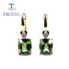 Серьги из желтого золота 585 пробы с бриллиантами и натуральным зеленым турмалином в форме сердца, бразильские драгоценные камни, изысканные украшения для женщин
