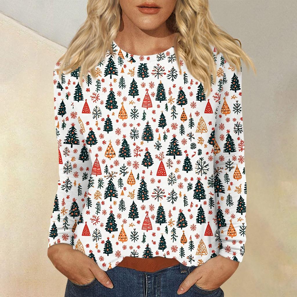 Long Sleeve Shirts For Women Cute Christmas Day Print Graphic Tees Blouses Casual Plus Size Basic Tops Pullover