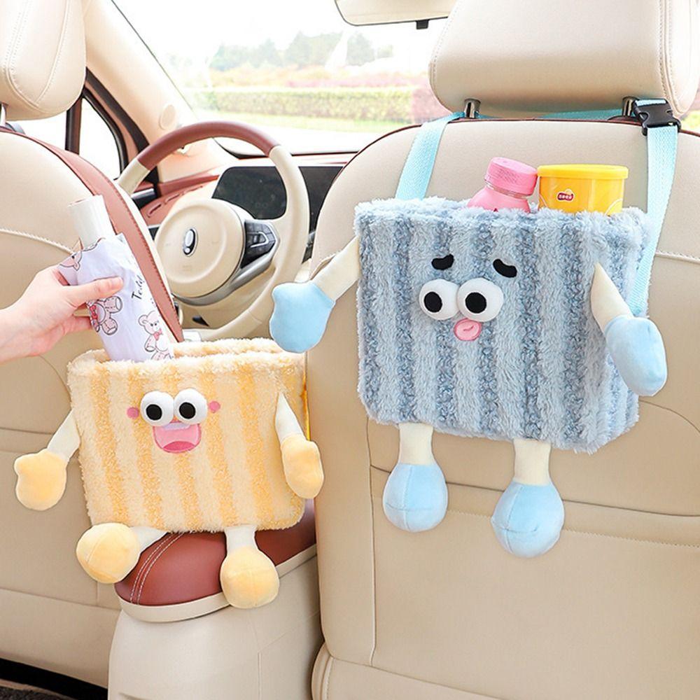 Plush Car Trash Can Cartoon Car Mounted Tissue Box Car Interior Accessories