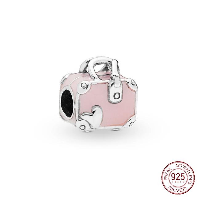 New 925 Sterling Silver Rose Girl Boy Pink Sparkle Spacer Clip Charm Bead Fit Original Fashion Bracelet DIY Jewelry for Women