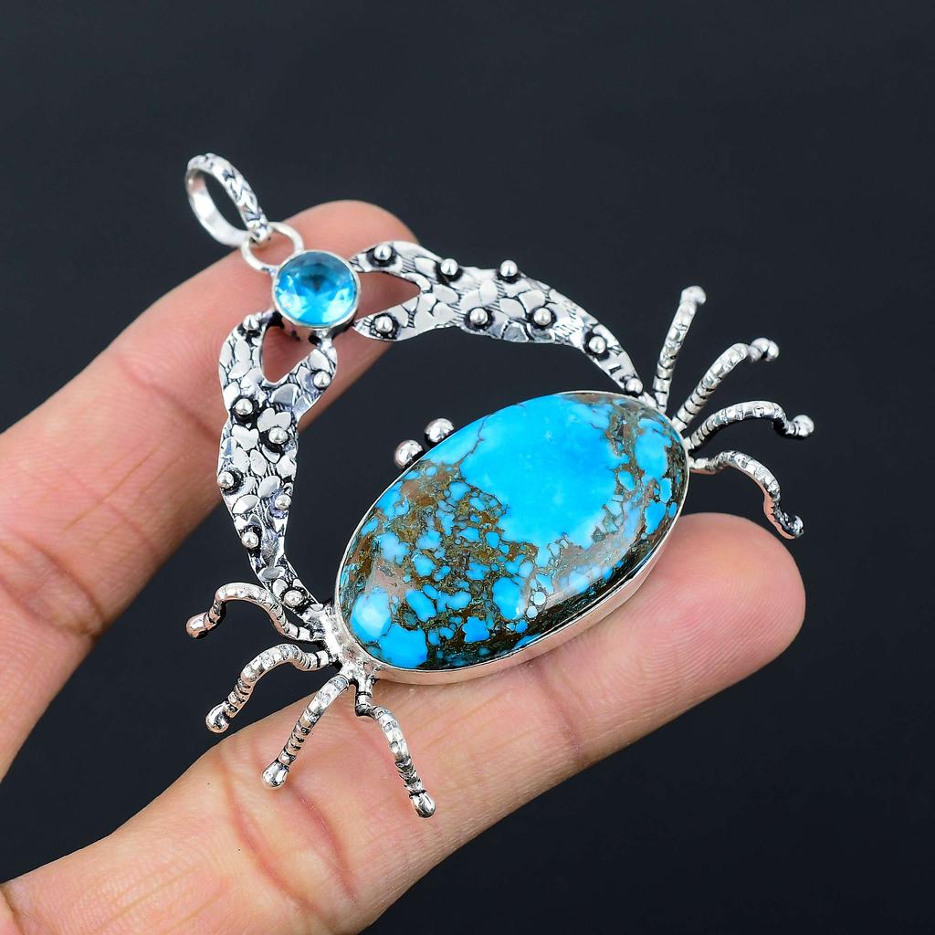 Подвеска с драгоценным камнем Turquosie, твердая подвеска из стерлингового серебра 925 пробы, ювелирное изделие, подарок для унисекс LG-004