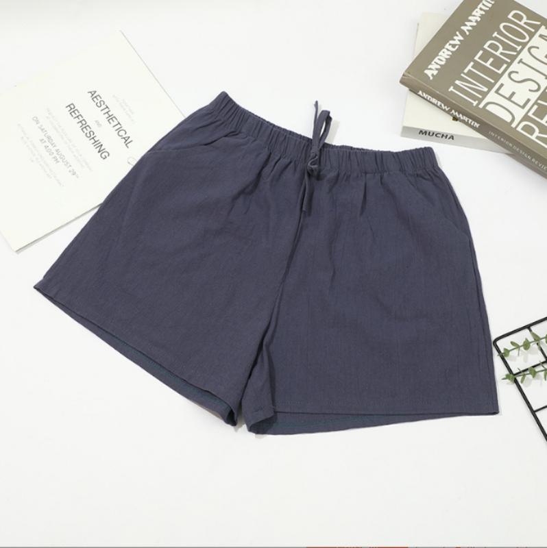 Женские летние однотонные льняные свободные шорты с высокой талией, повседневные тонкие широкие хлопковые льняные шорты, свободные повседневные