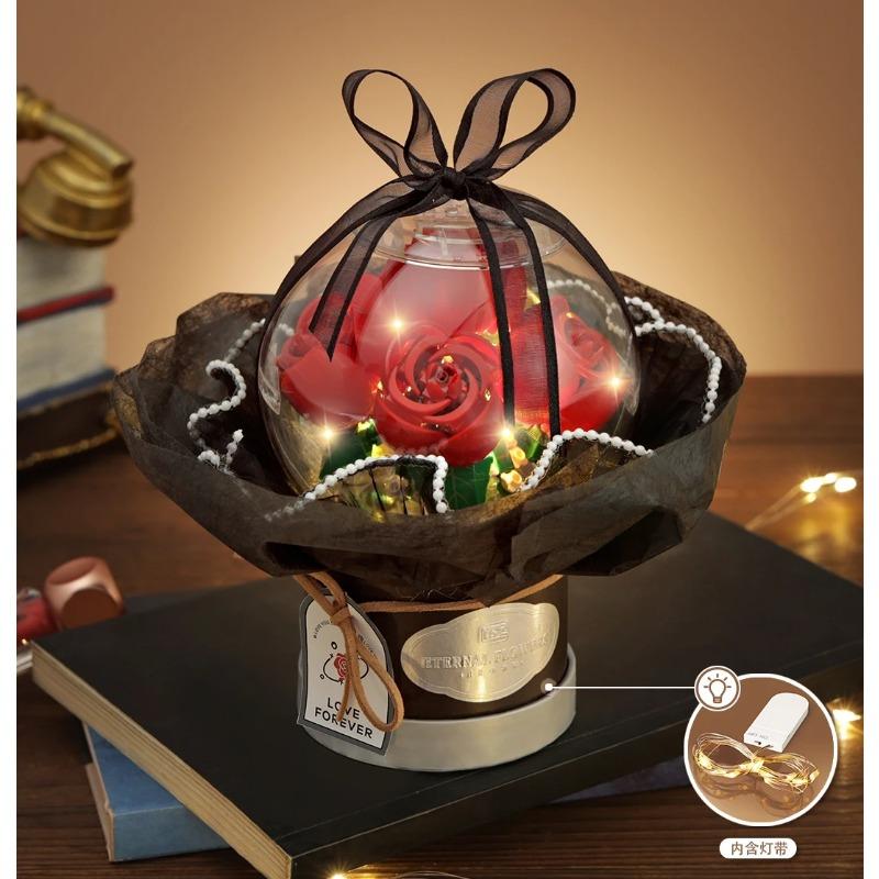 Mini Blocks Lighted Flower Bouquet Building Toys DIY Bricks Puzzle Girls Flowers Gift for Women Lover Home Decor