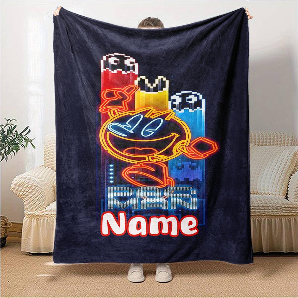 Custom Name Pacman Adventure Game Party Blanket For Couch Bed Plush Cozy Fuzzy Blanket Super Soft Warm Blankets For Fall And Winter 091690