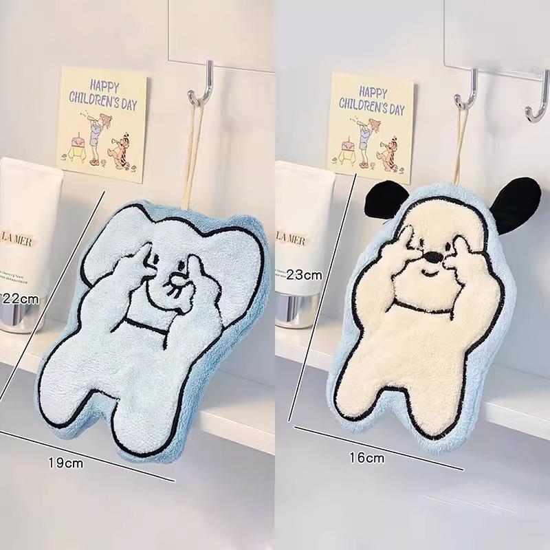 Милое мультяшное полотенце для рук из кораллового флиса - Вышитое, Супервпитывающее, Идеально для кухни, ванной комнаты или детей.