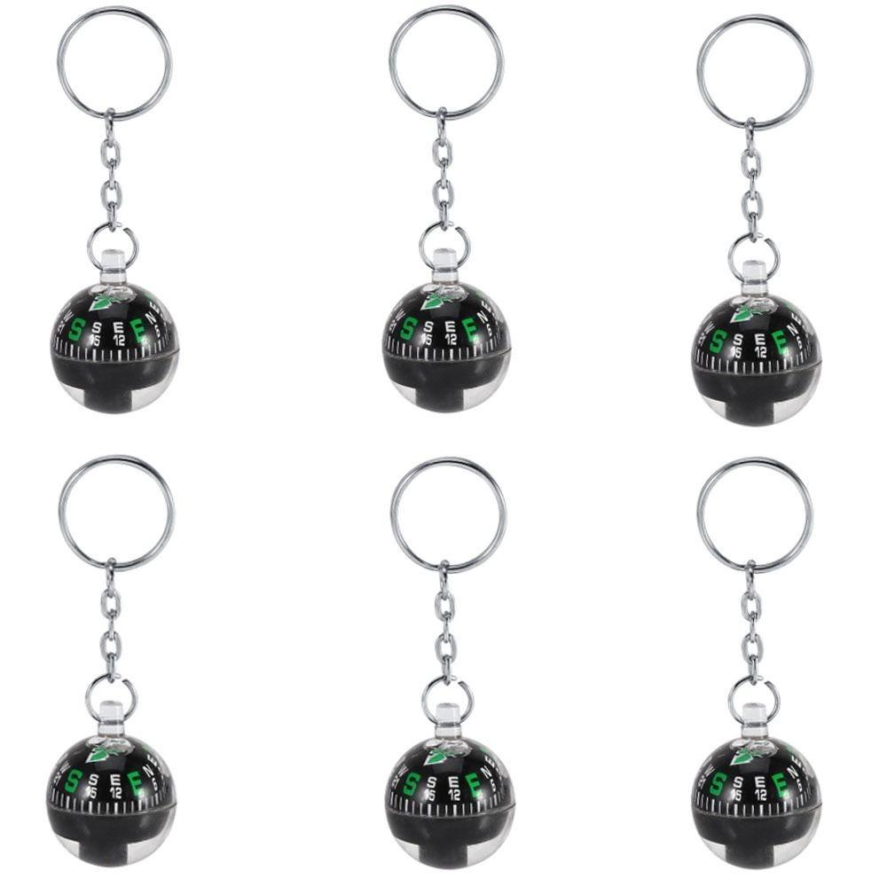 6 Pcs Compact Liquid Filled Compass Black Ball Compass Keychain Travel Navigation