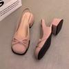 2025 Summer French Bow Baotou Mary Jane Rear Empty Sandals Women's New Skirt Temperament Thick Heel High Heels