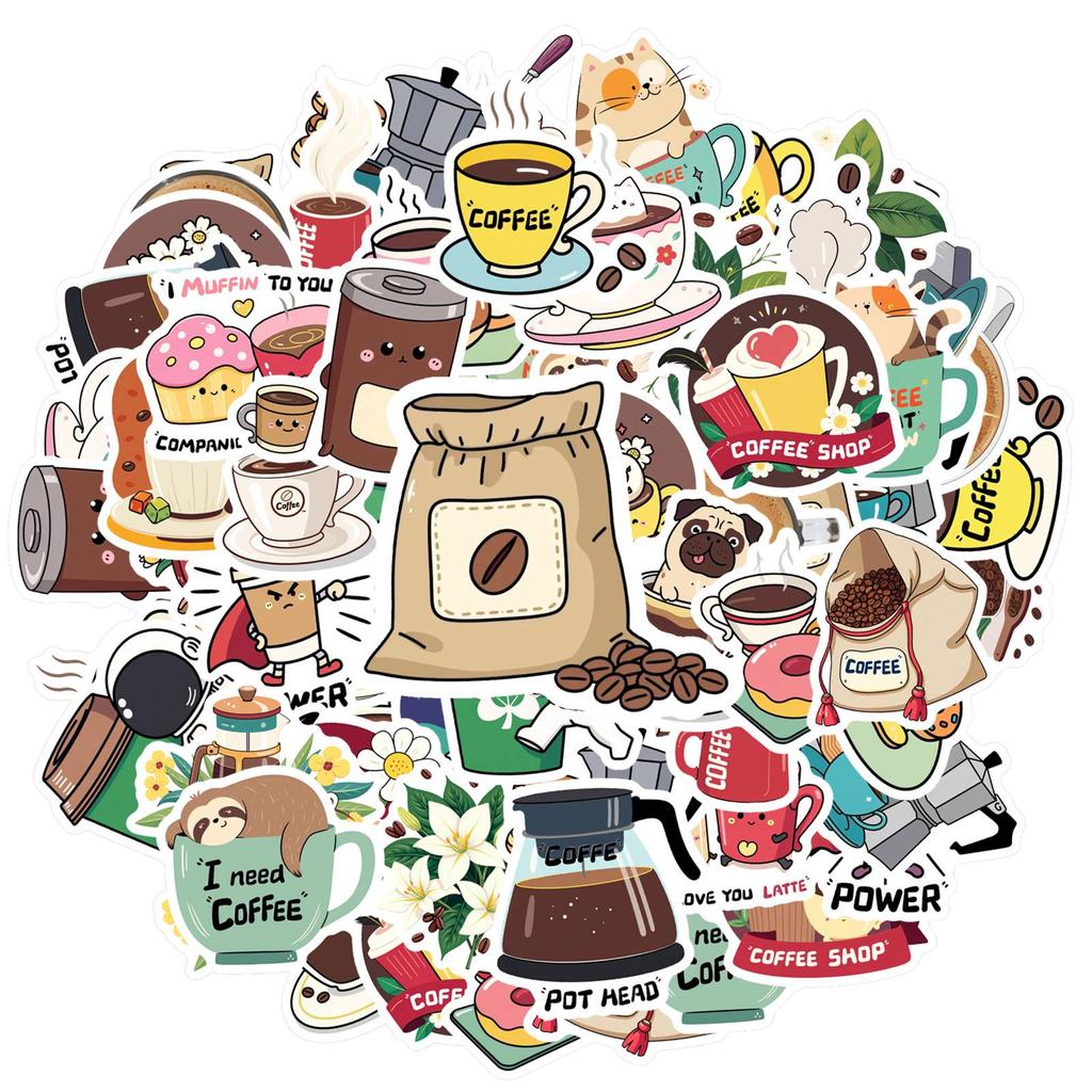 35pcs-50pcs Cartoon Beverages Stickers Cute Coffee Stickers DIY Stickers For DIY Phone Laptop Scrapbook Bike Guitar