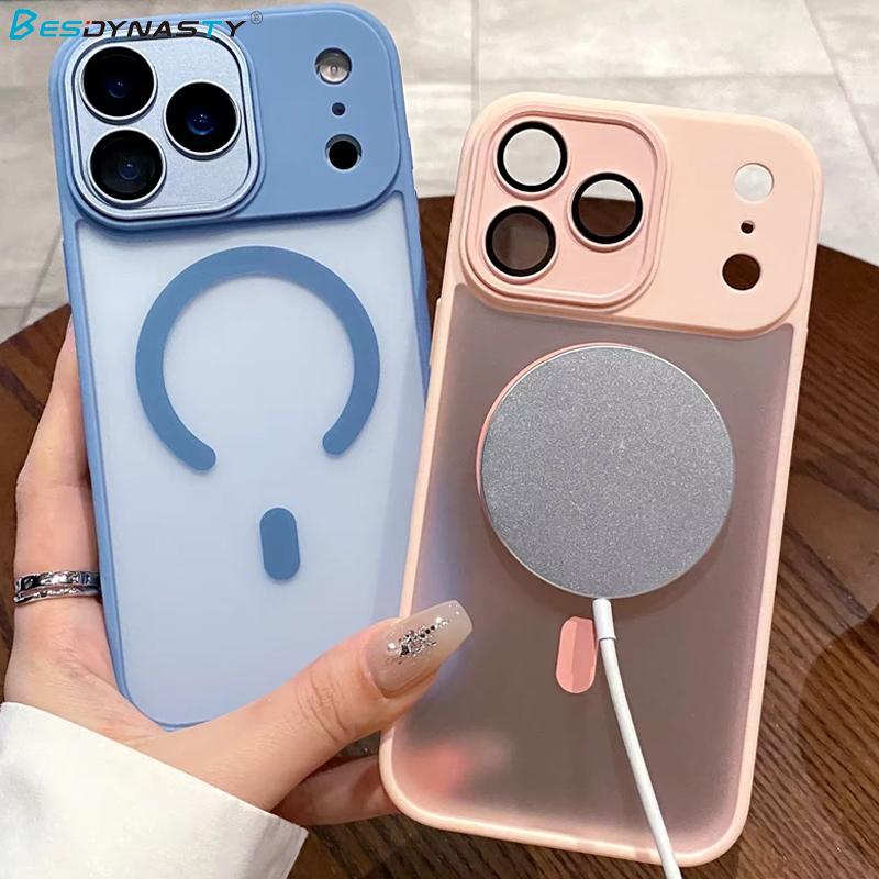 Матовый Магнитный Чехол для Телефона с Пленкой на Камеру для iPhone 17 Air 16 15 14 13 Pro Max Для Чехла Magsafe Жесткий PC Бампер