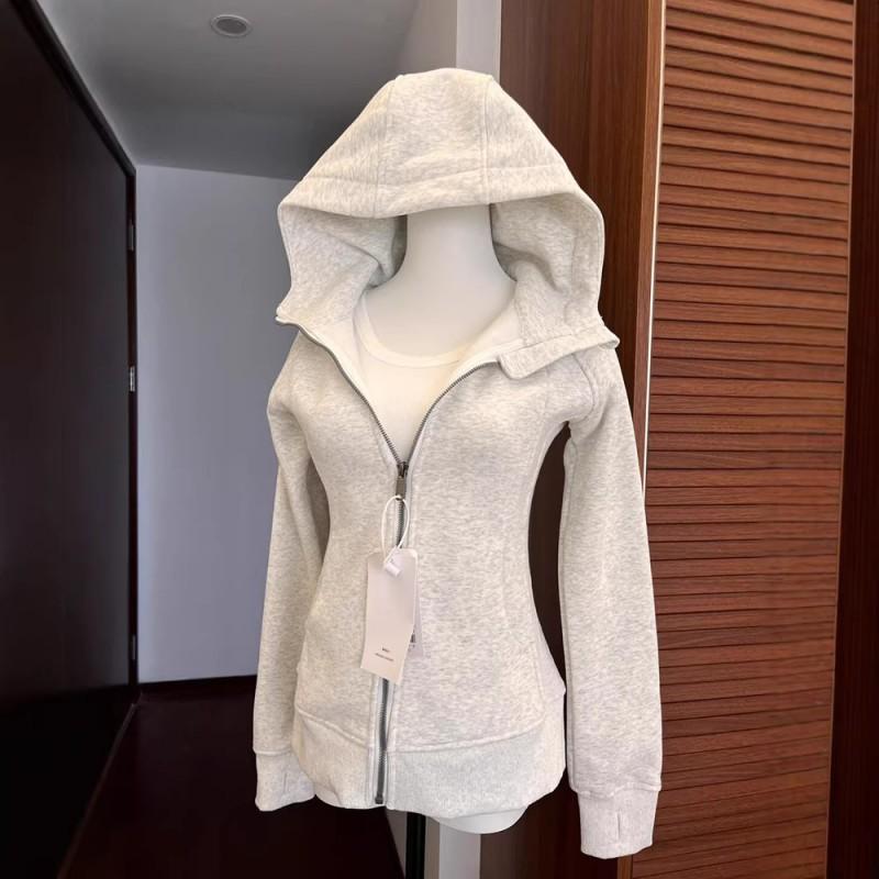Womens Slim Fit Cropped Hooded Zip-Up Sweatshirt Short Sleeveless Top Korean Style Casual Lightweight Cotton Blend