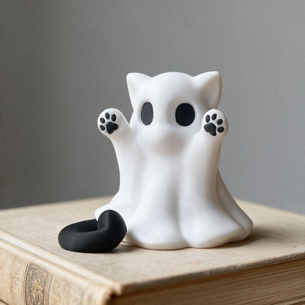 Hand-Raising Posture Halloween Kitten Ghost Ornament Mini Ghost Cat Figurine Friend