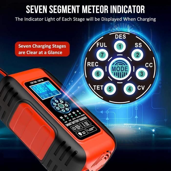 Chargeur de Batterie - Husgw - 12V10A/24V5A - Universel - LCD - Sécurité Multiples