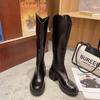 Fashion British Platform Leather Knee-high Boots for Women Fashion Increase Soft-soled Women's Shoes Designer Casual Knight Boots Female