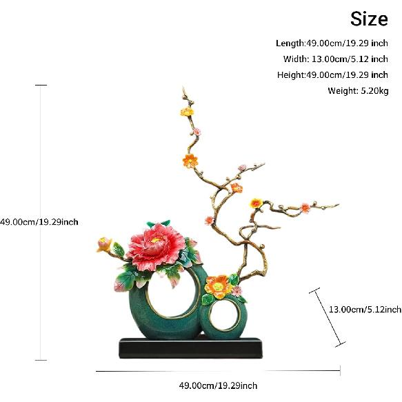Aris & Juno Chinese Feng Shui Flower & Ring Decoration Set - Ru Hua Si Jin Figurine with Brass Flower and Ring for Home Office Decor, Business Gift