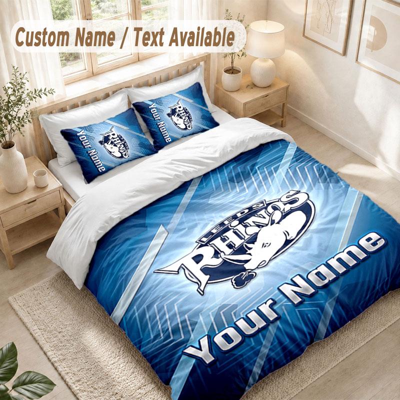 Custom Name Bedding Set 3 PiecesLeeds Rhinos Print Duvet Cover + 2 Pillowcases Soft Bed Decor