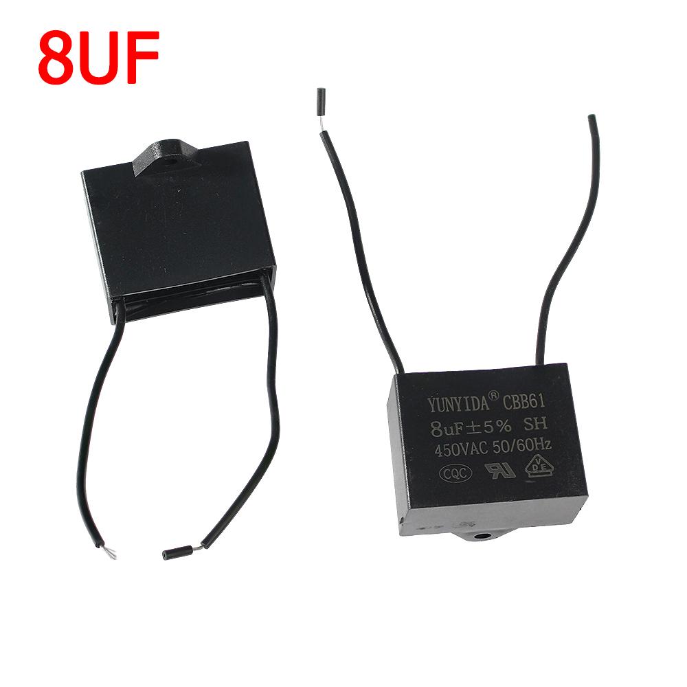3pcs CBB61 450V Fan Capacitor 0.8/1/1.2/1.5/1.8/2/2.5/3/3.5/4/4.5/5/6/7/8/10 UF Ceiling Fan Motor Run Rectangle Capacitors Kit