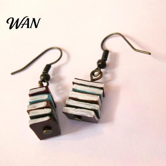 Resin Book Earrings 1 Pair Women Earrings, Retro Mini Stacked Design Vintage Style Hook Lightweight Literary Drop for Jewelry Gift Colorful
