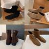Grape Mother Same Korean Retro Martin Boots Women's Head Suede Versatile Thick Heel Height-increasing Thin Boots Autumn and Winter Short Boots