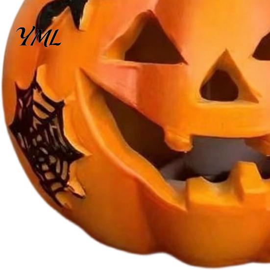 Halloween Party Centerpieces Spooky Lighted Pumpkin Figurine, Engraved Light-Up Resin LED Lights for Porch Statue Tabletop Indoor Outdoor Garden Patio