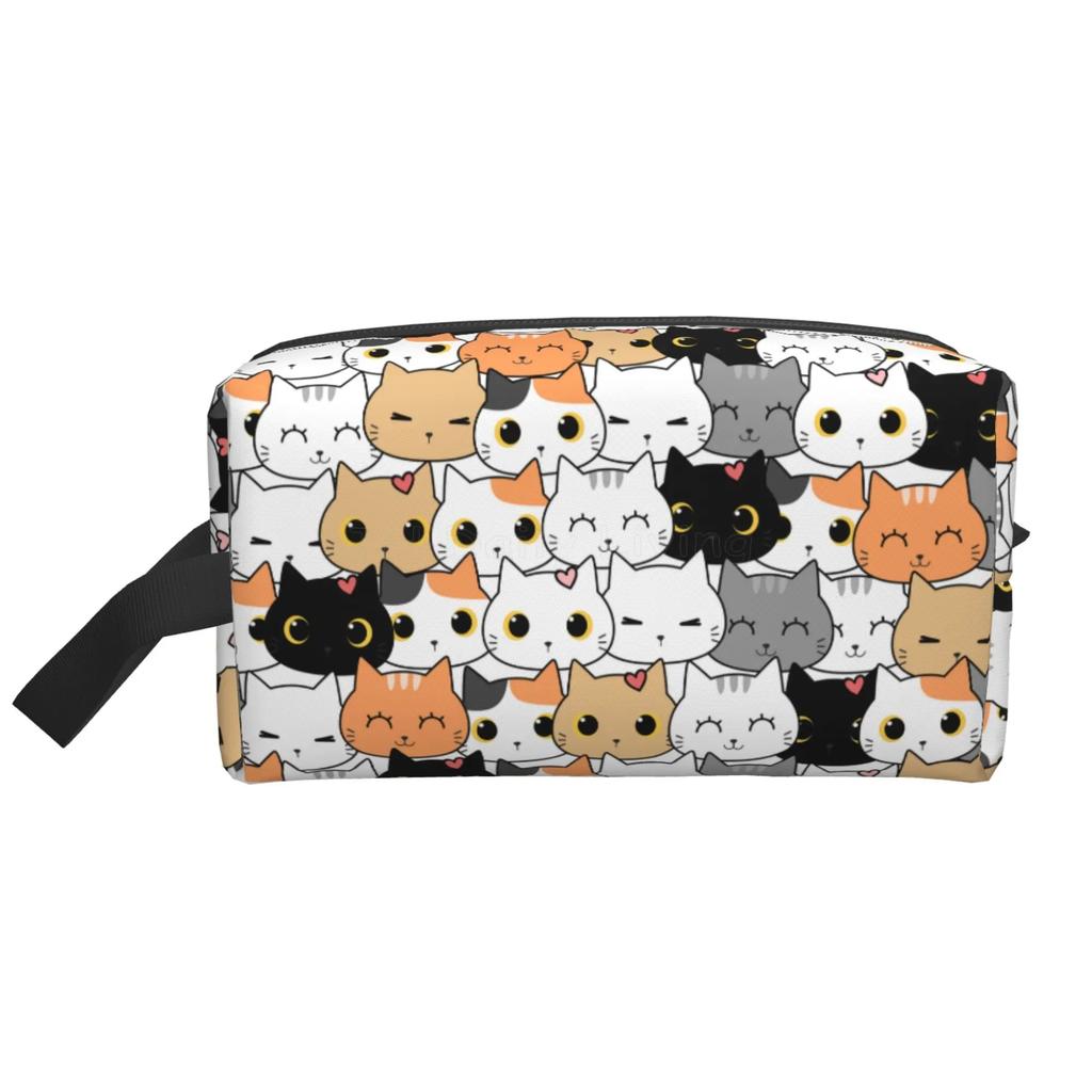 Милые дорожные сумки для хранения с рисунком мультяшного кота для женщин и мужчин, портативная водонепроницаемая косметичка-органайзер для макияжа