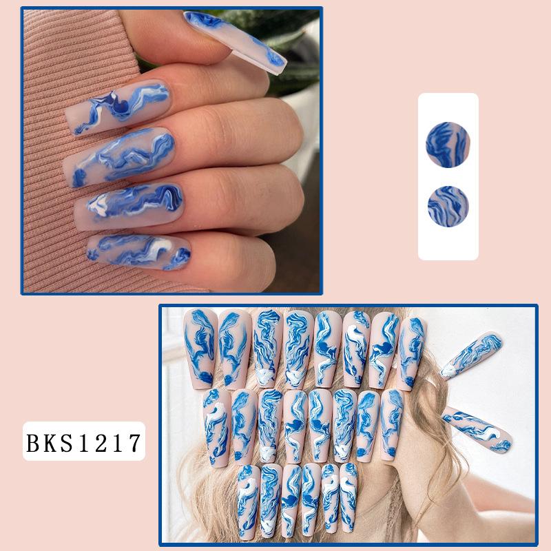 24PCS/SET Quick Nails Flower Diamond Manicure Long Ballet False Nails Waterproof Wearable Ready-made Nail Stickers