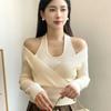 Autumn Slim Fit Hollow Out Halter Pullovers Sweaters Women Pit Striped Knitted Sweater for Women Winter Long Sleeve Casual Elegant Knit Jumpers 25777