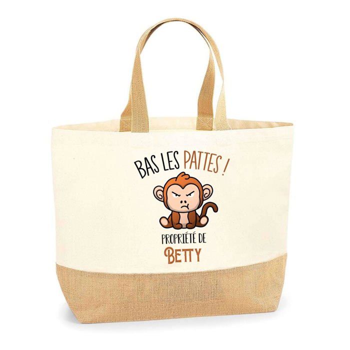 Sac cabas - PLANETEE - Betty Bas les pattes Singe - Jute imprimé France - Anses solides - Éco-responsable