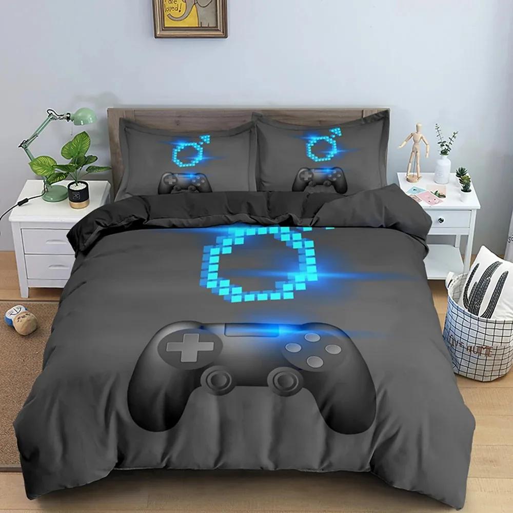 Gaming Gamepad Video Game Neon Comfortable Duvet Quilt Cover Pillowcase Bedding Set Children Bedroom Decoration Home Textile
