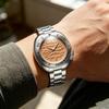 Mens Vintage Watch Steel Quartz Analog Wrist Watch Wateproof Rotating Bezel Wave Orange Dial Dress Watch for Men