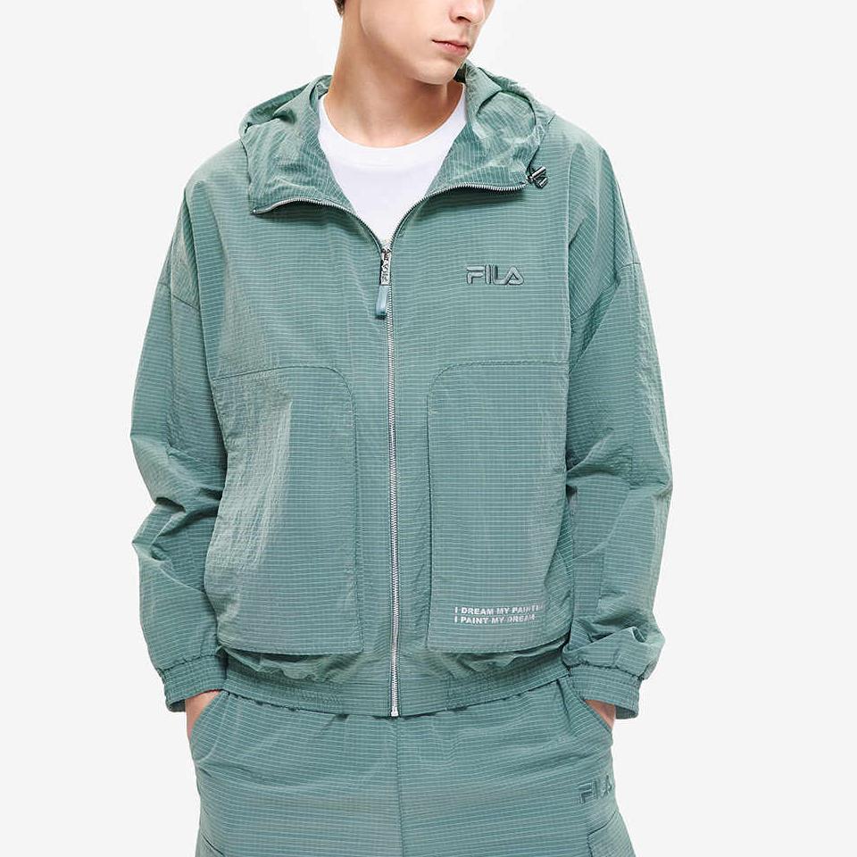 Fila Коллаборация с Ван Гогом Однотонная Куртка-худи с капюшоном и логотипом Дышащая Тканая Мужские куртки Аиль-Зеленый F11M228702F-TQ