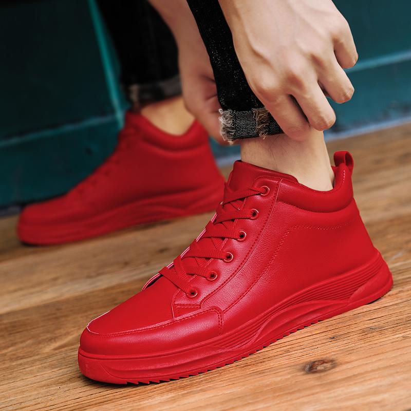 New High-top Trend All-match Student Male Shoes Youth Non-slip Sports Shoes 46 Large Size Fashion Red Casual Leather Shoes